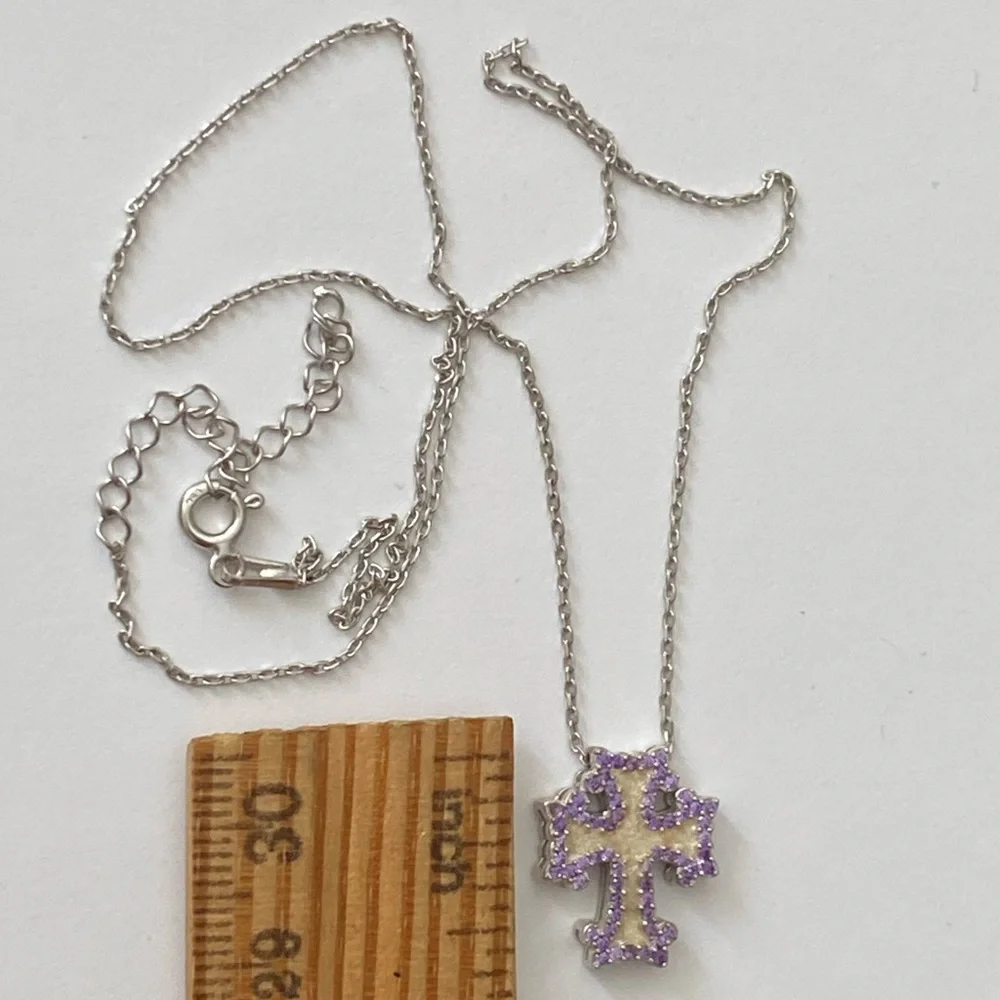 925 Silver cross handmade enamel cz necklace